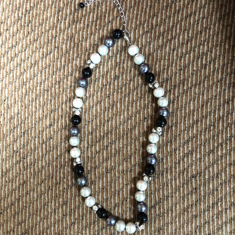Necklace multicolored beads black, white, gray,